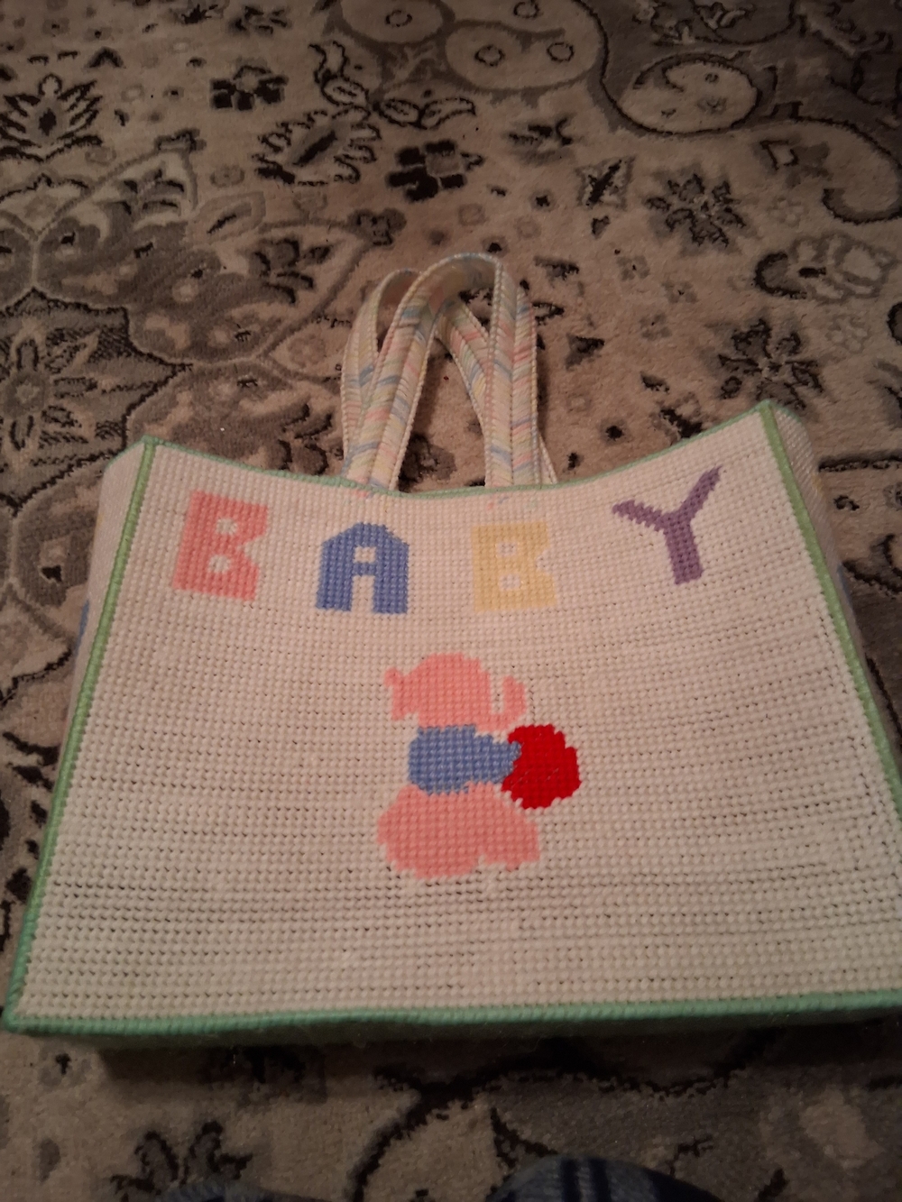 Handmade Baby Crochet Tote Bag in Cream with Pastel Accents